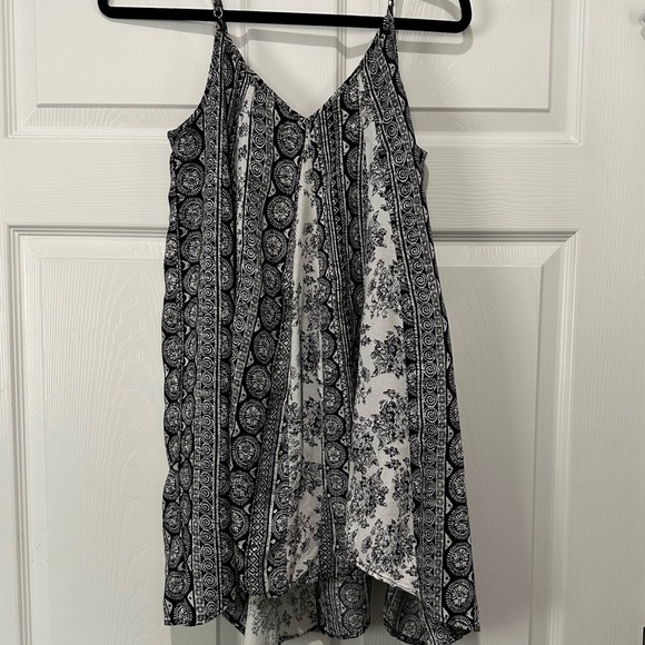 Entro Black White Print Sleeveless Dress Pink Trim Boho Summer - Picture 2 of 4